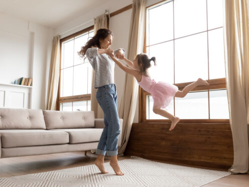 A mother and daughter playing in their Hudson, OH home